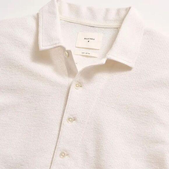 Billy Reid Hemp Cotton Twill Polo in White size Large Orig. $178 - Picture 4 of 8